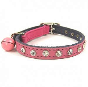 Real Leather Diamante Cat Collar | Pink
